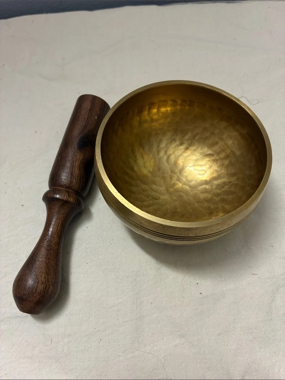 Hand-Hammered Brass Singing Bowl with Wooden Mallet - Gold